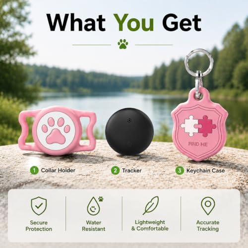 Dog Tracker with Apple Find My, GPS Pet Tracker for Dogs and Cats | Real-Time Location Tracking, No Monthly Fee or SIM Card, Waterproof Dog Collar Tracker with Holder, iOS Only