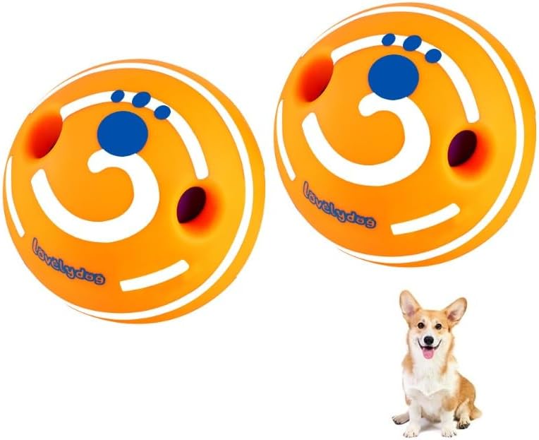 Wobble Giggle Ball for Dogs Durable Interactive Dog Toys for Small Medium Large Dogs (Orange/White, M/3.94 inch)