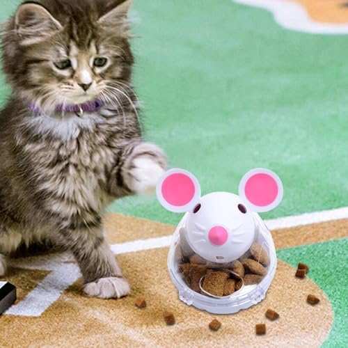 Tumbling Cat Treat Toy - Mouse Shape Pet Food Ball, Interactive Slow Feeder Puzzle, Adjusitable Snack Reward Dispenser,