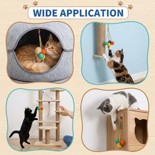 2 Pcs Hanging Cat Toys with Bell Interactive Cat Toy Sisal Rope Ball