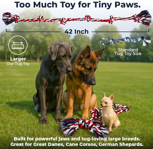 Pacific Pups Products Giant Dog Rope Toy for XL Dog, 42 Inch, Red, 2 Pack