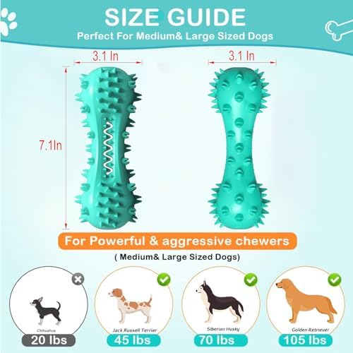 Dog Teeth Cleaning Toy for Training, Playing, Chewing - Squeaky Toys for Aggressive Chewers - Toothbrush Stick Bone for Medium Large Dogs (Blue) (Pack of 2)