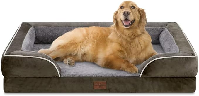 Comfort Expression Waterproof Orthopedic Dog Bed for Extra Large Dogs | Supportive Egg Crate Foam XL Pet Bed with Removable Bolster, Dog Couch with Washable Cover & Non-Slip Bottom, 42x30 Inch
