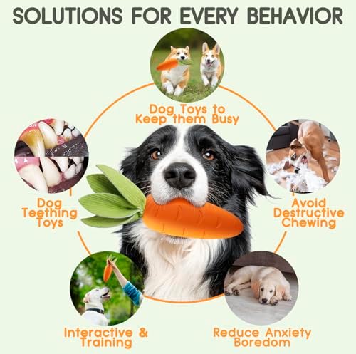 Tough Dog Toys for Aggressive Chewers, Indestructible Dog Chewers for Medium & Large Breeds, Squeaky Rubber Chew Toys to Keep Them Busy, Reduce Boredom, Teeth Cleaning, Milk Flavor (Carrot)