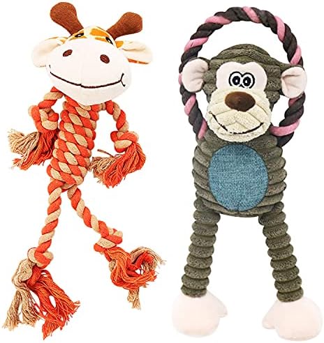 Rope Dog Toys to Keep Them Busy - Tug of War Dog Toys for Boredom Plush Interactive Squeaky Puppy Toys for Small Medium Large Dogs