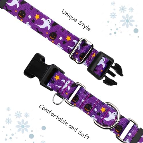 Halloween Martingale Collar for Dogs with Buckle Adjustable Holiday Dog Collars (Purple Ghost, Small)
