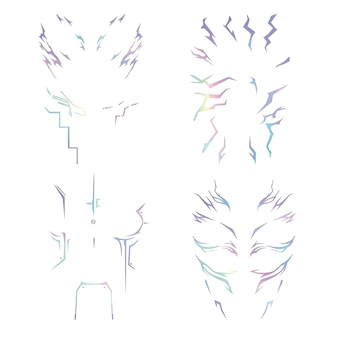 Rumi Tattoos – 4 Holographic Designs, Inspired Anime Temporary Face Tattoos, Waterproof & Skin-Safe for Cosplay, Parties & Festivals (3 Packs)