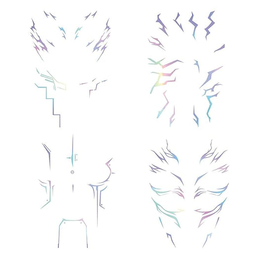Rumi Tattoos – 4 Holographic Designs, Inspired Anime Temporary Face Tattoos, Waterproof & Skin-Safe for Cosplay, Parties & Festivals (4 Packs)