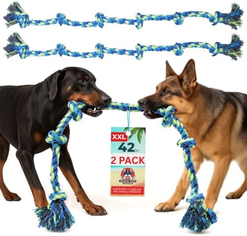 Pacific Pups Products Giant Dog Tug of War Rope Toys, 42 inch, Neon, 2 Pack