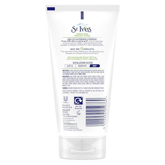 St. Ives Apricot Facial Scrub, Fresh Skin – Face Exfoliant for Balanced to Oily Skin, 6 Oz Ea