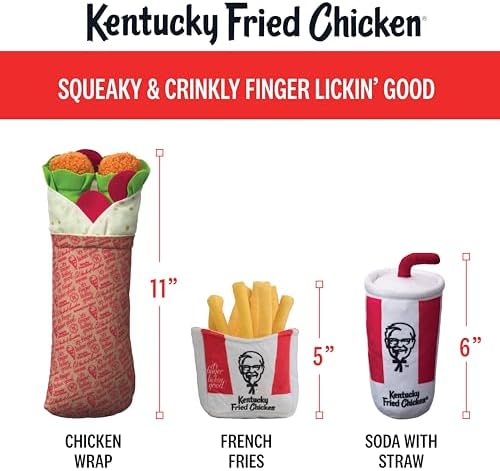 KFC Chicken Wrap Combo Meal – 3-Piece Dog Toy Set - Chicken Wrap, French Fries & Soda – Fun Food-Themed Crinkle & Squeaky Interactive Plush Toys for Medium and Large Dogs & Gentle Chewers