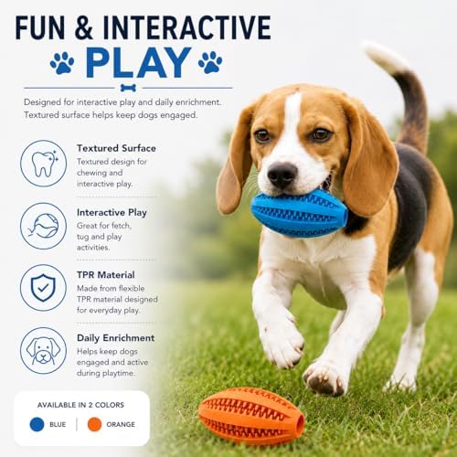 Dog Treat Ball (2 Pack) — Interactive Treat Dispensing Chew Toy for Small, Medium & Large Dogs, Textured Rubber for Dental Cleaning, Boredom & Stress Relief, Blue & Orange