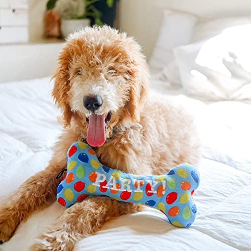 Huxley & Kent Power Plush Squeaky Dog Toy, Party Time Bone Blue, Large