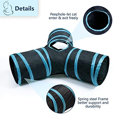 3 Way Cat Tunnel Collapsible Fun Pet Play Tube Toys for Cats, Kittens, Puppies & Rabbits - Portable Tunnel with Hanging Ball for Indoor Play, Hideout & Exercise