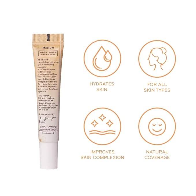 pūrlisse Perfect Glow BB Cream Concealer - Hydrating Under Eye Concealer with Jasmine and Goji & Hawthorn Berry - Oil Free Makeup for Dark Circles, Redness & Fine Lines - Light (0.34 oz)
