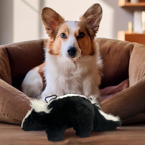 Skunk Dog Toy w/ Squeaker | Squeaky Plush Skunk Dogs Toys | Stuffed Chew Dog Toy | Realistic Animal Dogs Toys | Interactive Squeaky Doggy Accessories | Small/Medium/Large Breed | Black/White | 8"