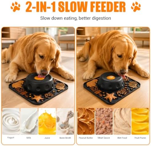 Large Dog Lick Bowl with Rolling Ball, 500ML Slow Feeder Bowl with Lick Mat