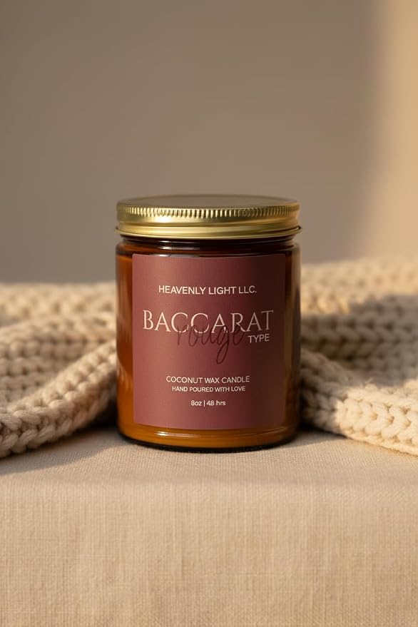 Baccarat Rouge Scented Candle for Men, 9oz Amber Aromatherapy Soy Candle, Luxury Hand-Poured Coconut Wax Candle, Long-Lasting Premium Home Fragrance Gift