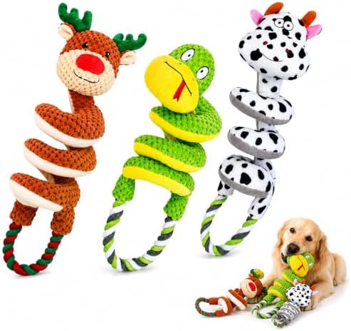 3 Pack Squeaky Dog Toys with Pull Rope Plush Tug Toys for Dogs, Colorful*M