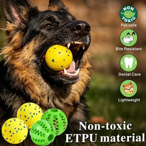 Idepet Dog Toy Ball Tennis Balls for Aggressive Chewers,Nontoxic Bite Resistant Toys ETPU High-Bounce Floating Fetch Toys for Teething for Small Medium Dogs (Green&Yellow, 4 Balls-2.75in)