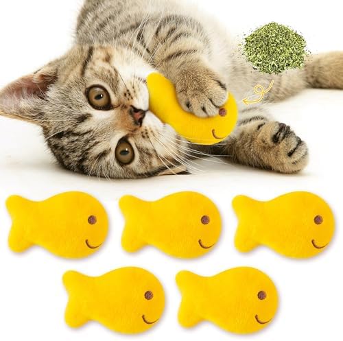 L1rabe Goldfish Cracker Catnip Stuffed Toys for Cats, 5 Pcs Funny Pet Chew
