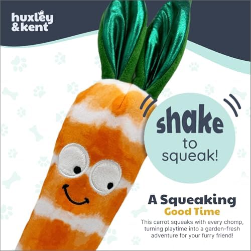 Huxley & Kent Funny Dog Toy w/Squeaker – Power Plush Squeaky Dog Toys for Small, Medium & Large Dogs – Soft Stuffed Animal for Indoor Play & Fetch - Fetchies® Sweet Carrot, Large