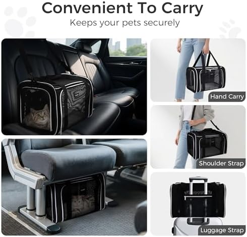 BAGLHER Pet Travel Carrier, Cat Carriers Dog Carrier for Small Medium Cats Dogs Puppies, Airline Approved Small Dog Carrier Soft Sided, Collapsible Puppy Carrier. Black
