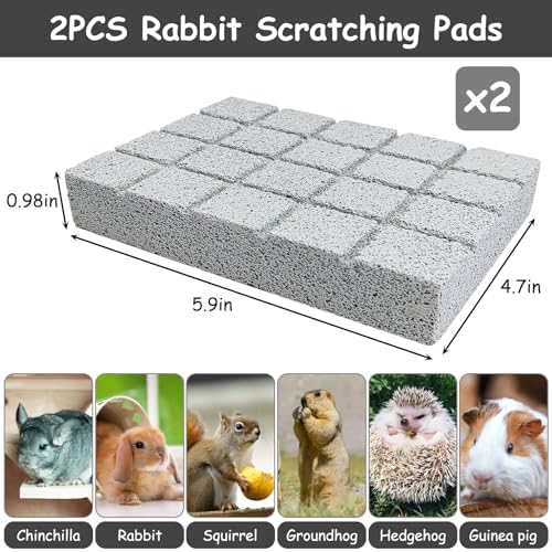 Hamiledyi 2PCS Rabbit Scratching Pads Bunny Lava Grinding Claw Pads Small Animal Foot Pads Hamster Scratch Board Chew Toys for Gerbil Chinchilla Hedgehog Guinea Pig Cage Accessories