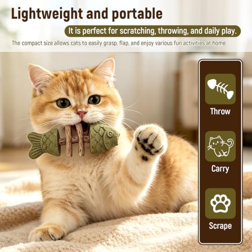3 PCS Catnip and Silvervine Chew - Natural Catnip & Silvervine Teeth Cleaning Stick, Fishbone-Shaped Cat Dental Toy for Chewing, Licking, Pawing, Boredom Relief & Enrichment for Cats