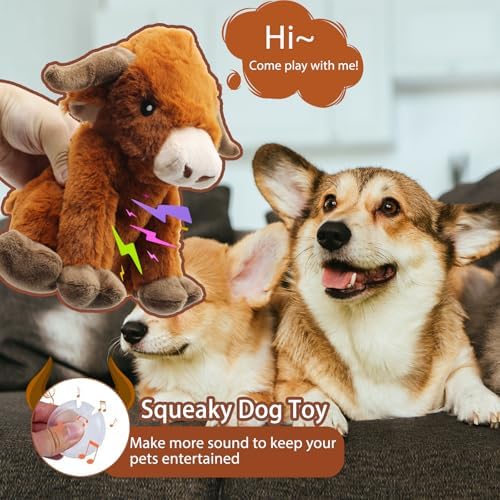 YZHDUXIU Highland Cow Dog Toy, Squeaky Dog Toys Stuffed Plush Puppy Toy