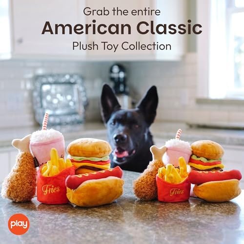 P.L.A.Y. Cute Plush Dog Toys - Fast Food Themed Durable Giggle Chew Toy, Great for Puppies & Small, Medium, Large Dog - Machine Washable, Recycled Materials (American Classic Milkshake, Medium)