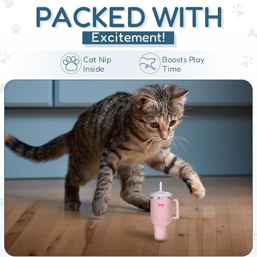 PUPROAR Kitty Cup Catnip Cat Toy, Cat Birthday Gift & Cute Girly Accessory, Crinkle Toy for Indoor Cats (Pink Peach Dust)