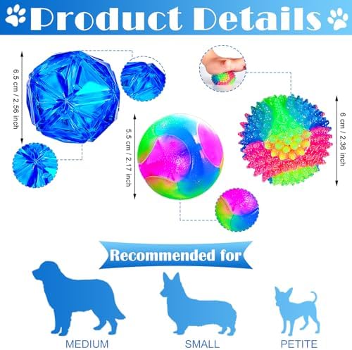 Sumind 3 Pcs Light Dog Ball Glow in The Dark Dog Ball LED Glowing Interactive Squeaky Spiky Interactive Toy Bounce Activated Pet Toy for Puppies