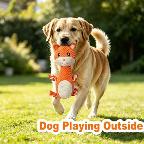 Orange Deer Plush Chew Dog Toy, 13.8 in, Squeaker and Rope