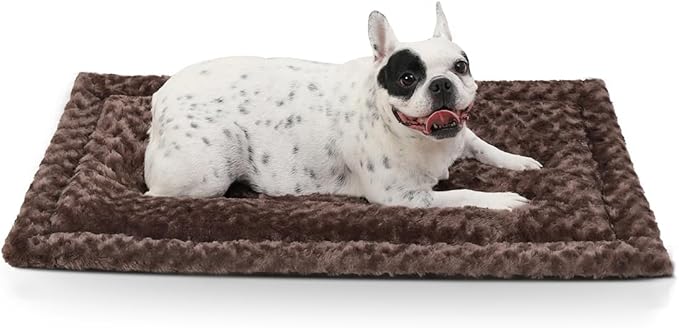 Exsnugy Washable Dog Bed Mat Medium Size Fluffy Pet Crate Pad 36x23 | Non-Slip Bottom Kennel Beds Ultra Soft Comfy Sleeping Mattress for Large Medium Small Dogs Brown