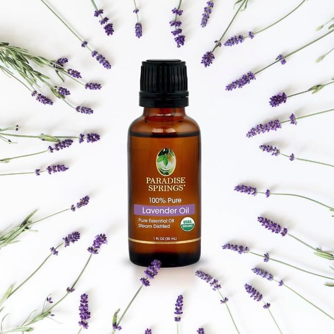 Paradise Springs Organic Lavander Essential Oil, 100% Pure and Natural Organic Lavander Essential Oil for Diffusers for Home Aromatherapy, Massage, Humidifiers, 1 fl oz (30ml)