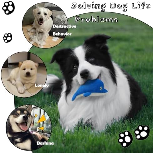 Dog Hide and Seek Toys Puppy Chew Squeaky Toys Plush Mushroom&Bamboo&Shell Hideout Stuffing with Squeakers Animals (3Pcs Squeaky Dolphin Blue)