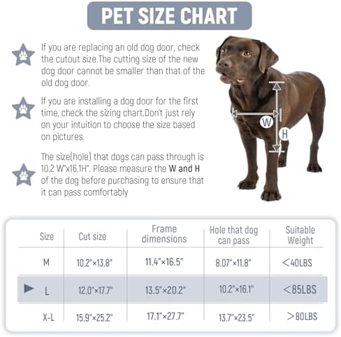 [Petoasis] 3-Flaps Heavy-Duty Dog Door, Rust Proof Aluminum Alloy Frame | Energy-Efficient,Thick Flaps Block Wind Snow Rain Intrusion in Extreme Weather (Black, Large for Door)