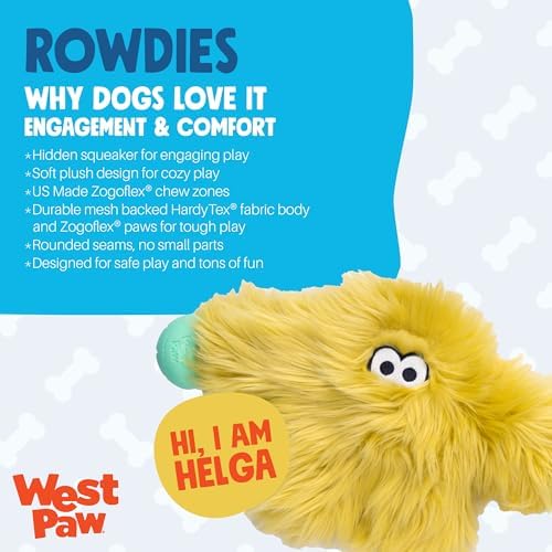 WEST PAW Rowdies Helga Durable Plush Dog Toy with Reinforced Seams Chew Resistant HardyTex Fabric and Interactive Squeaker for Safe Indoor and Outdoor Playtime Bundle for Dogs - Citrus