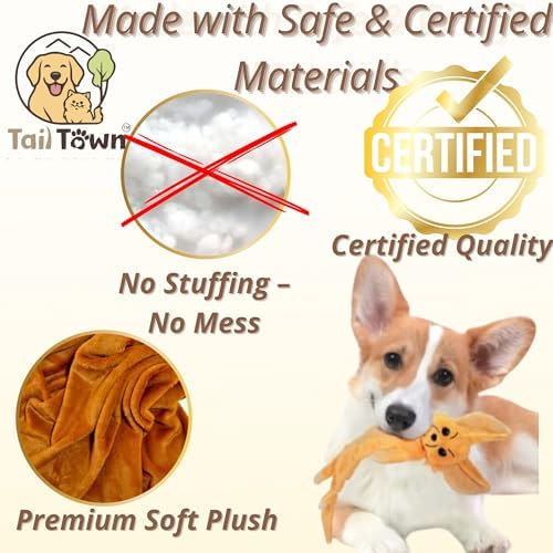 Fox Dog Toy, No Stuffing Plush Squeaky Crinkle Toy for Gentle Chewing & Interactive Play, Puppy Chew Toy for Small Medium Large Dogs, Tail Town