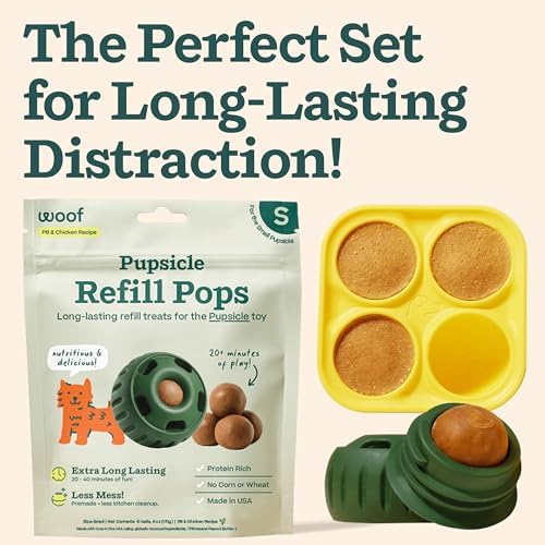 WOOF Starter Pack Dog Treat Toy for Small Dogs 10-25 lbs | Long-lasting enrichment kit, Pupsicle toy included, reusable treat mold, chicken Pops, DIY frozen treats