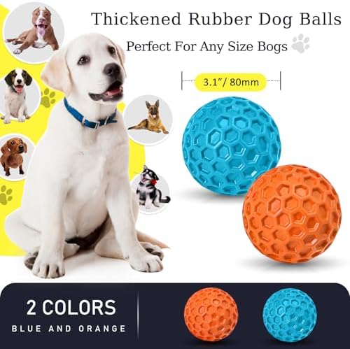 2 Pack Indestructible Squeaky Dog Balls for Aggressive Chewers, Interactive Dog Toys for Teething, Relieving Anxiety. Chew Toy for Large, Medium Breeds, Outdoor Rubber Balls.