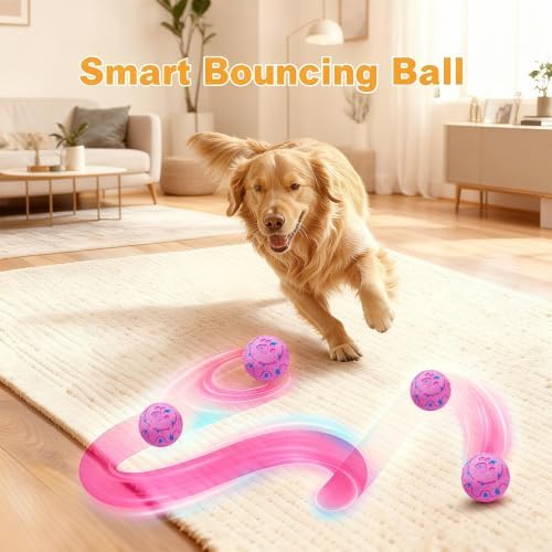 Interactive Dog Ball Toy, Automatic Moving & Rolling Dog Toy Motion Activated Smart Dog Toy Ball for M/L Dogs, USB Rechargeable, E-TPU Pet Toy for Indoor & Outdoor Dogs (Pink)