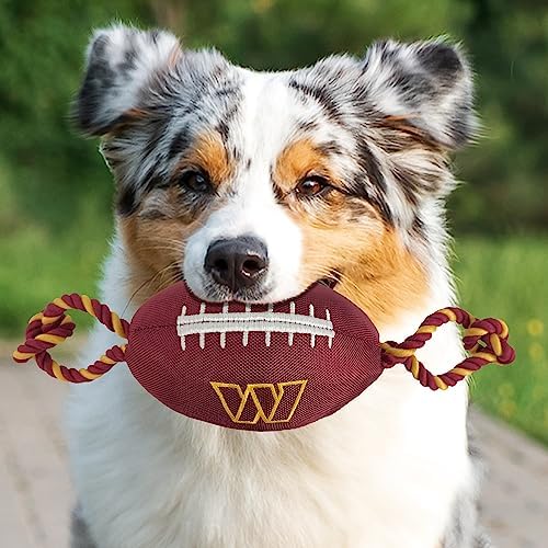 Pets First NFL Washington Commanders Football Dog Toy, Tough Quality Nylon Materials, Strong Pull Ropes, Inner Squeaker, NFL Team Color