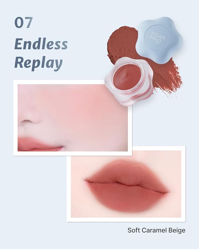 DEARMAY Pure Falling Mood Lip Pot No. 07 Endless Replay 0.23 Oz. Vegan Lip Stain Lip & Cheek Multi-Use Tint With Hydrating Formula for Smooth Soft Blend Without Dryness or Fine Lines, Korean Makeup