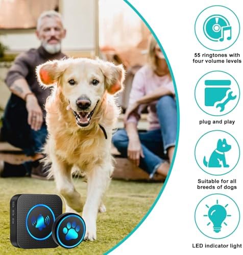 Dog Door Bell for Potty Training, Smart Wireless Doggie Doorbell to Go Outside, 1000 Feet Long Range with IP65 Waterproof Super-Light Touch Button, 60 Melodies & Adjustable Volume (1 Button)