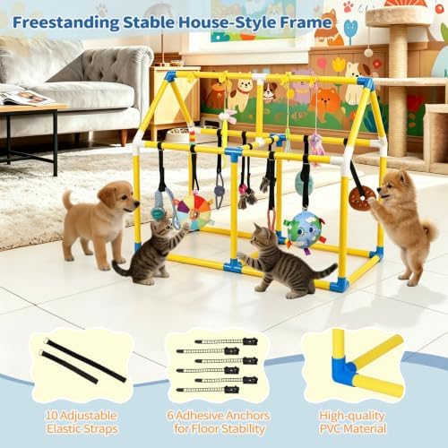 Liitrton Puppy Play Gym for Small Dogs & Kittens, Large PVC Yellow Frame