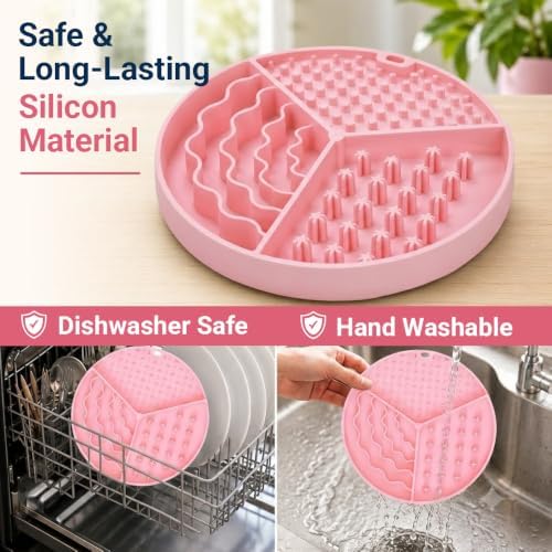 Large Size Cat & Dog Slow Feeder Puzzle Toy, Interactive Puzzle Feeder Bowl, Dog Lick Mat, Cat Food Puzzle, Pet Feeding Toy for Mental Stimulation, BPA Free Silicone, Dishwasher Safe (Pink)