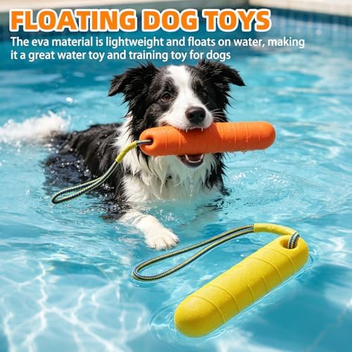 PUPTECK Interactive Dog Pool Toys Water Floating Toys Fetch Training Bumpers 4 Pack, Orange & Yellow