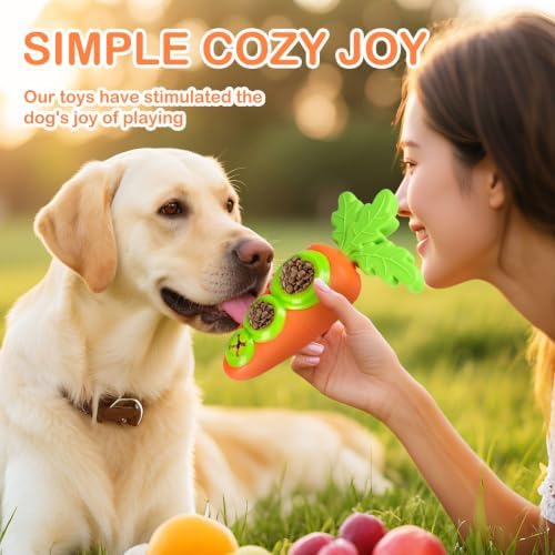 1 Pack Carrot Shaped Dog Hide Food Toy, Interactive Snuffle Foraging Puzzle Treat Dispenser, Tough TPR Dental Chew Toy, Reduce Anxiety Boredom for Medium Large Dogs 25-80 Lbs
